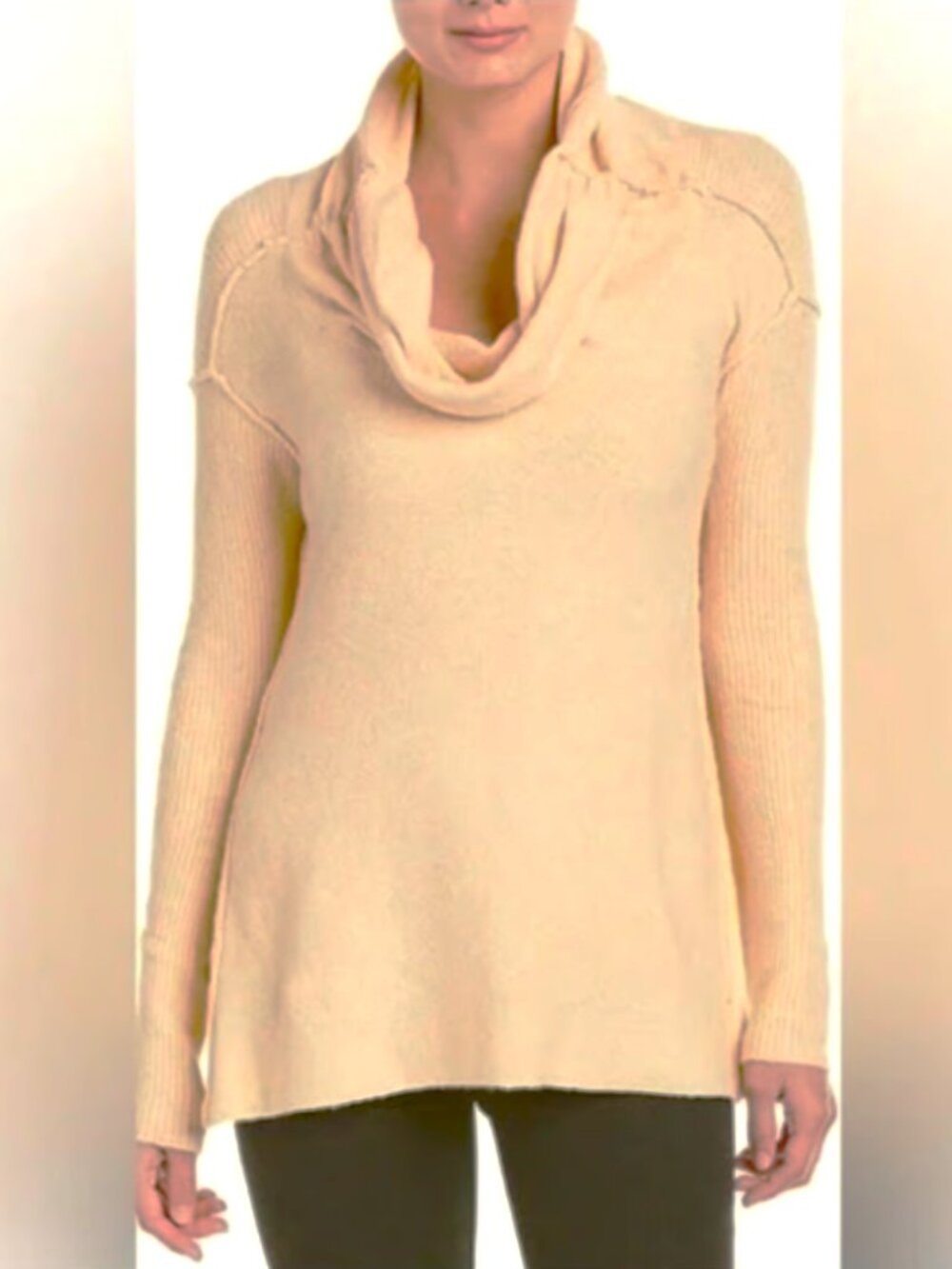 Free People Cream Colored Pullover Cowl Neck Sweater Bohemian Medium